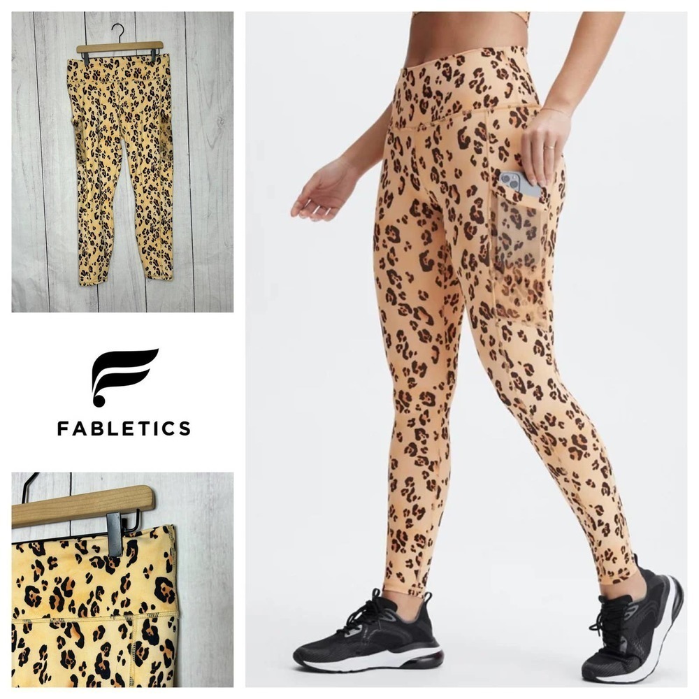 Fabletics On The Go Power‎ Hold Leopard Print Leggings M